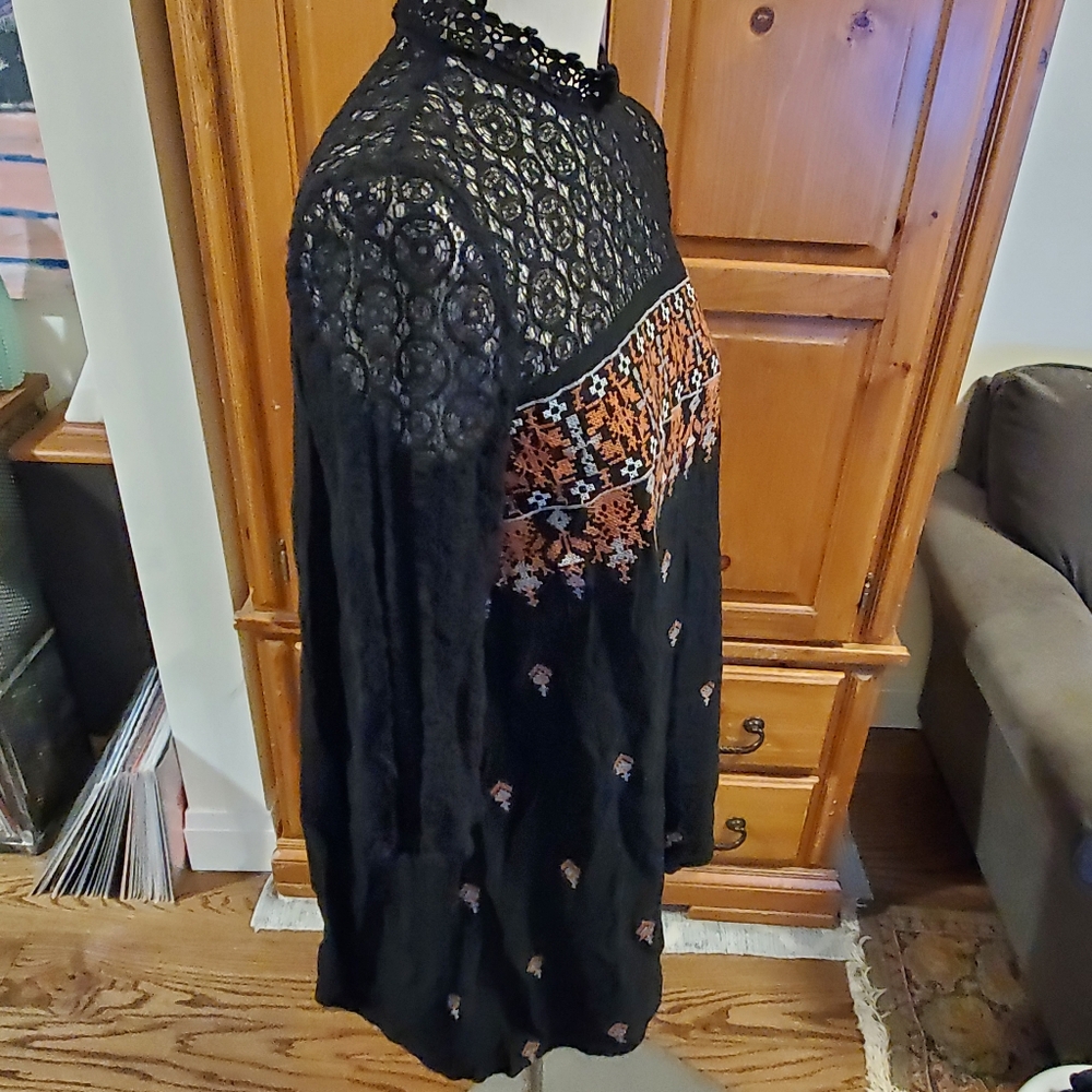 Doen Style Mini Tent Vintage Mini Swing 70s Small Black and Orange Lace Dress - Picture 5 of 14